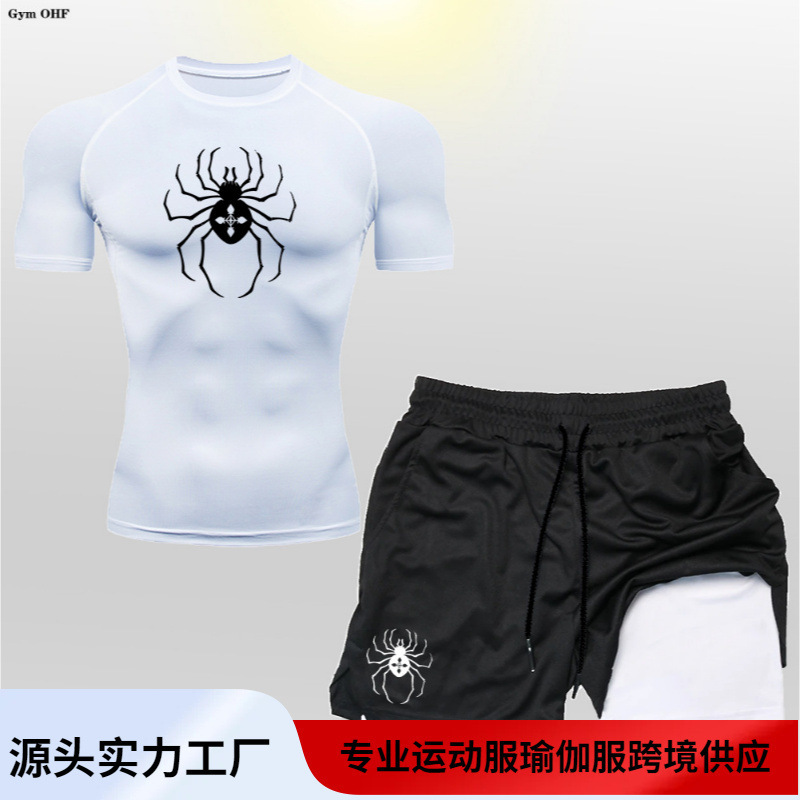New European and American Anime Spider Gym Running 2-in -1 Double Shorts Beach Sports Tight Short Sleeve New European and American Anime Spider Gym Running 2-in -1 Double Shorts Beach Sports Tight Short Sleeve