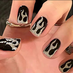 Sweet and Cool Spice with Gold Foil Flame Short Removable Acrylic Nail Stickers Wholesale