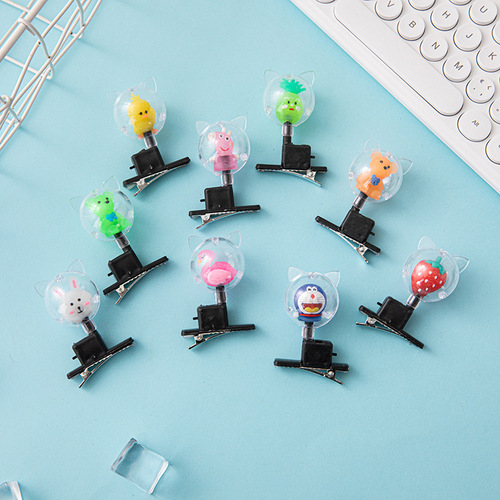 Same style LED cartoon luminous wave ball hairpin, transparent glitter children's headwear luminous small gift