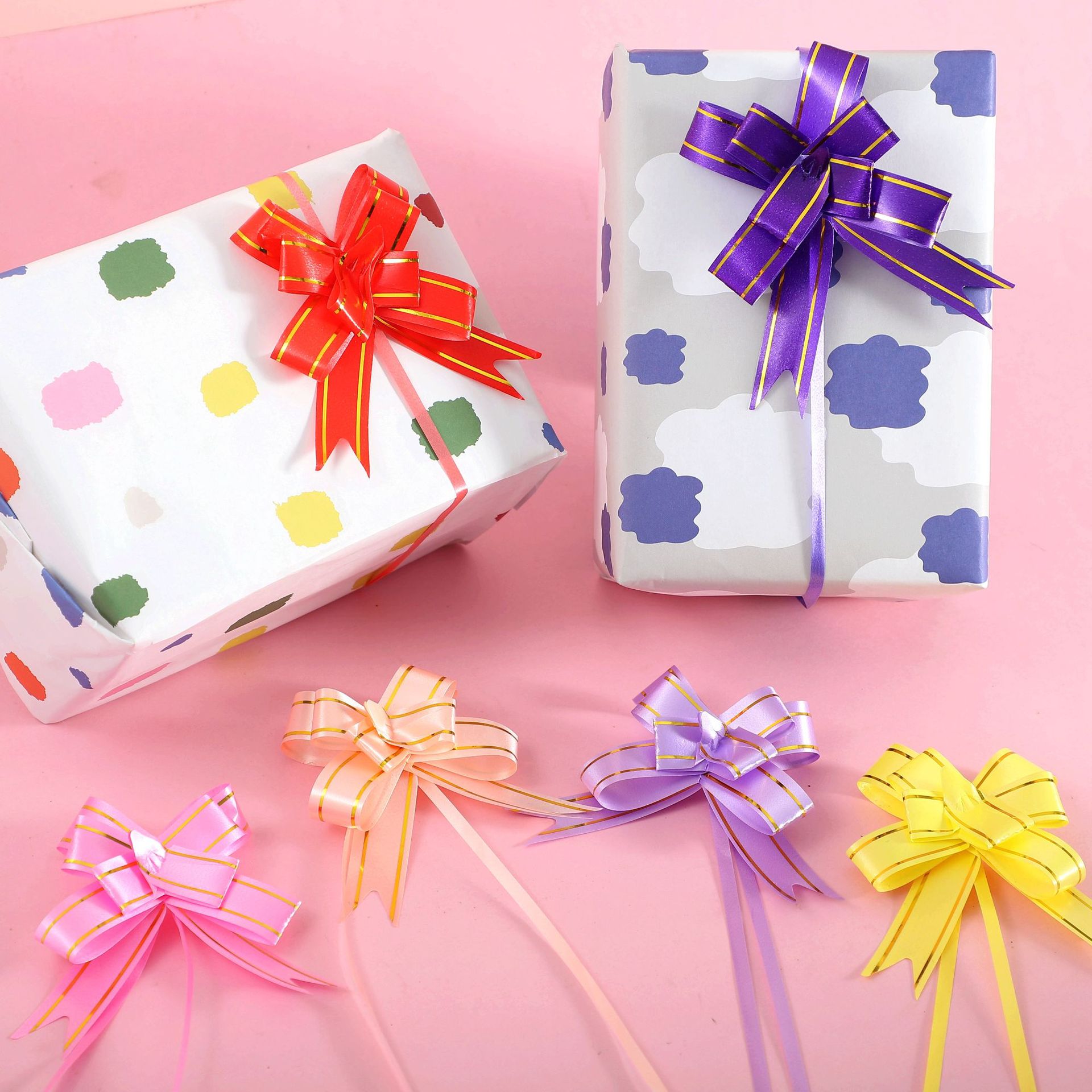 1.6cm蝴蝶结拉花彩带装饰礼物包装丝带鲜花节日礼品金边织带喜庆