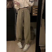 2024秋冬美式抽绳灯芯绒卫裤女束脚哈伦裤宽松显瘦加厚休闲裤子女
