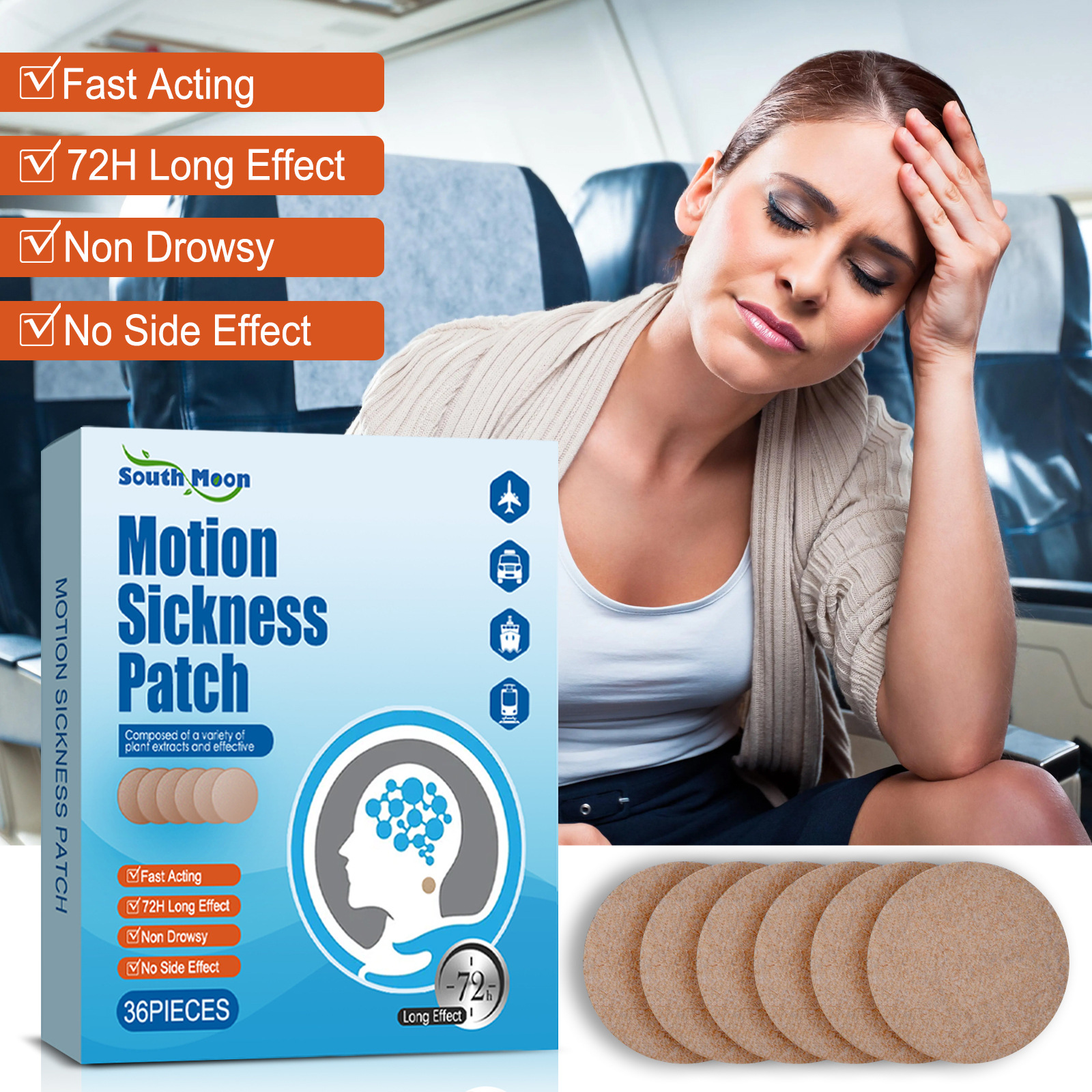South Moon Ear Care Patch, a Portable Behind-The-Ear Patch for Travel in Cars, Ships, and Airplanes