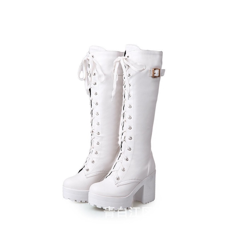 Thick-Heeled High Boots for Women, Imitation Platform High-Heeled Long Boots, Lace-Up Style, Large Size Women's Boots, Warm, Super High Heels, Thick Soles Thick-Heeled High Boots for Women, Imitation Platform High-Heeled Long Boots, Lace-Up Style, Large Size Women's Boots, Warm, Super High Heels, Thick Soles