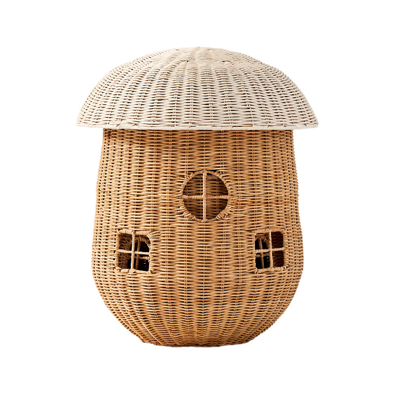 Cesta de almacenamiento de hongos de estilo nórdico de caña de bambú para niños muñecas de peluche caja de almacenamiento de juguetes de deslizamiento de cestas de almacenamiento