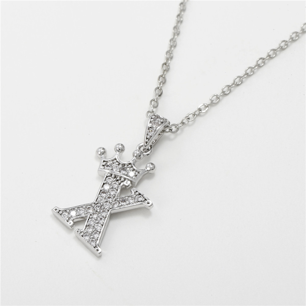 Fashion Micro-inlaid Zircon Crown English Letter Necklace Platinum Necklace Wholesale Nihaojewelry