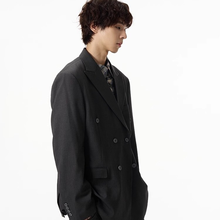American-style Niche Design Feeling Ripper Handsome Loose Suit Men's Advanced Feeling Ripper Handsome Double-breasted Suit Jacket