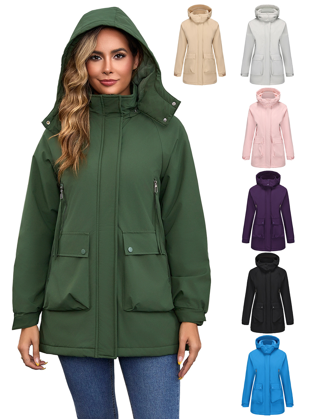 Chaqueta parka con capucha desmontable nueva de 2025, forrada de forro polar, repelente al agua, abrigo de otoño e invierno para mujer, ropa de algodón transfronteriza.