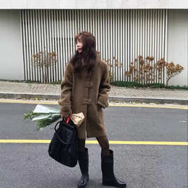 现mar*on圈圈羊毛棕色大衣韩国东大门女装氛围感高级毛呢韩系外套
