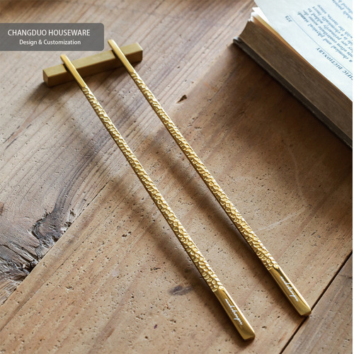 Light luxury solid hammered pattern chopsticks public chopsticks Internet celebrity Japanese and Korean stainless steel tableware wedding restaurant hotel gift