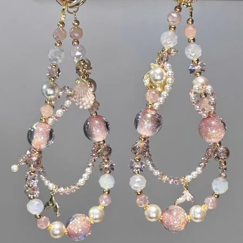 Pink Starfish Chain Summer Atmosphere Shell Beaded Phone Chain Fresh and Fashionable Hanging Chain Keychain Bag Pendant