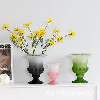 跨境创意高级感高脚玻璃花瓶客厅桌面插花水培鲜花仿真花装饰摆件