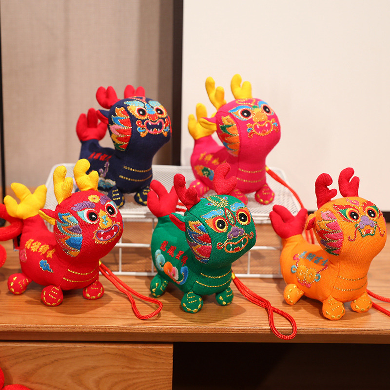 2024 Año del Dragón de la mascota de juguete de peluche de lino Wufu dragón muñeca Zodiaco Dragón Año Empresa de la muñeca regalo de la puerta abierta