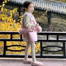 2024冬季新款 童装新年装 女童中国风新中式渐变色毛毛马甲 旗袍