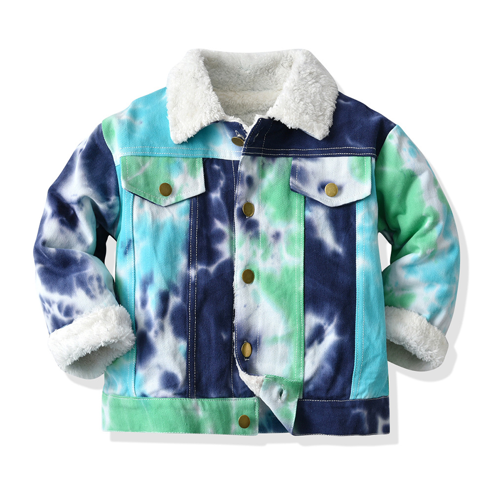 Pantalones largos, tops para niños, solapa, botonadura simple, manga larga, chaqueta de mezclilla teñida anudada, comercio exterior, camisa casual de todo fósforo