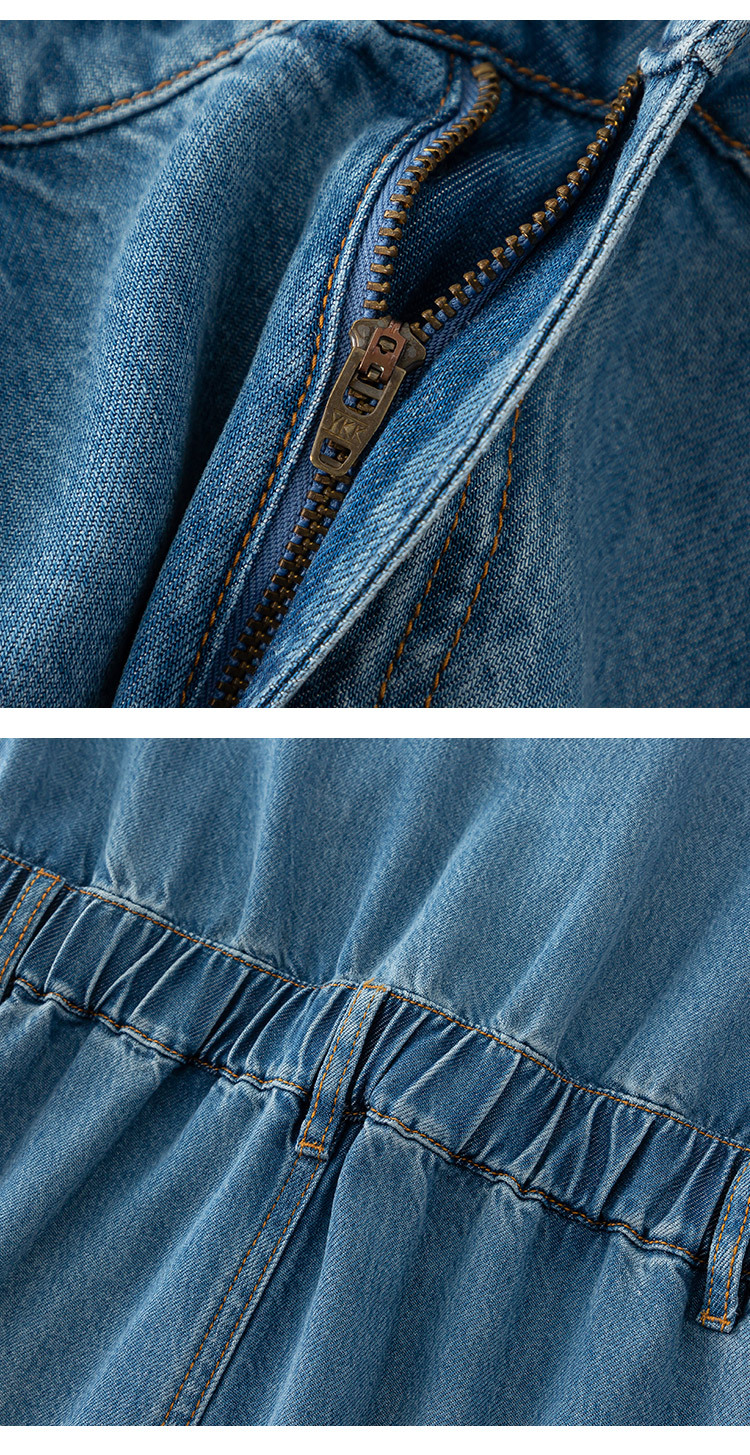 Đầm maxi nữ thắt eo chất liệu denim phối tơ acetate mềm mại, không bí bách — xanh lam chi tiết 18