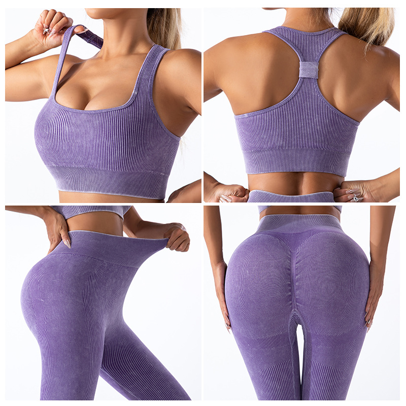 Transfronterizo Europa y América sin costuras esmerilado ropa de yoga de cuatro piezas conjunto deportivo mujer antichoque yoga sujetador de acondicionamiento físico calcetín de calcetín
