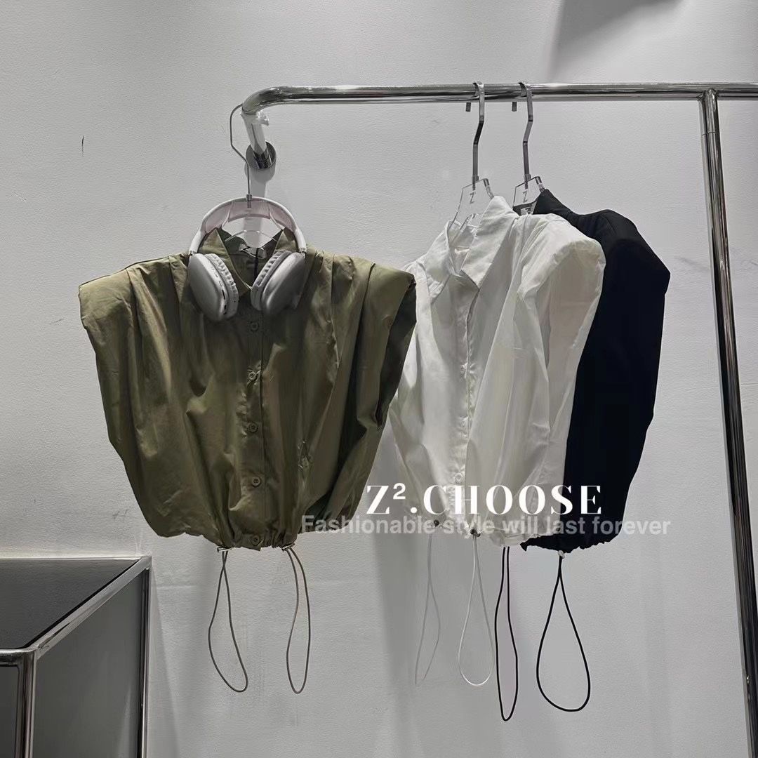 Chicas 2020 Verano nuevo estilo de Hong Kong estilo occidental de moda con cordón de cintura camisa corta sin mangas de un solo pecho