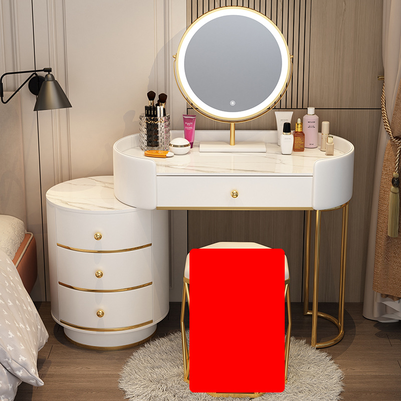 80cm 흰색 테이블 + 원형 캐비닛 + 거울 (스툴 제외) TLMS-원형 스타일
