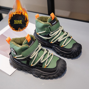 Children's Shoes fleece-lined Middle Help Boys sneaker 2024 Winter New Middle and Large Children's Soft Sole Two Cotton Casual Shoes Snow Boots