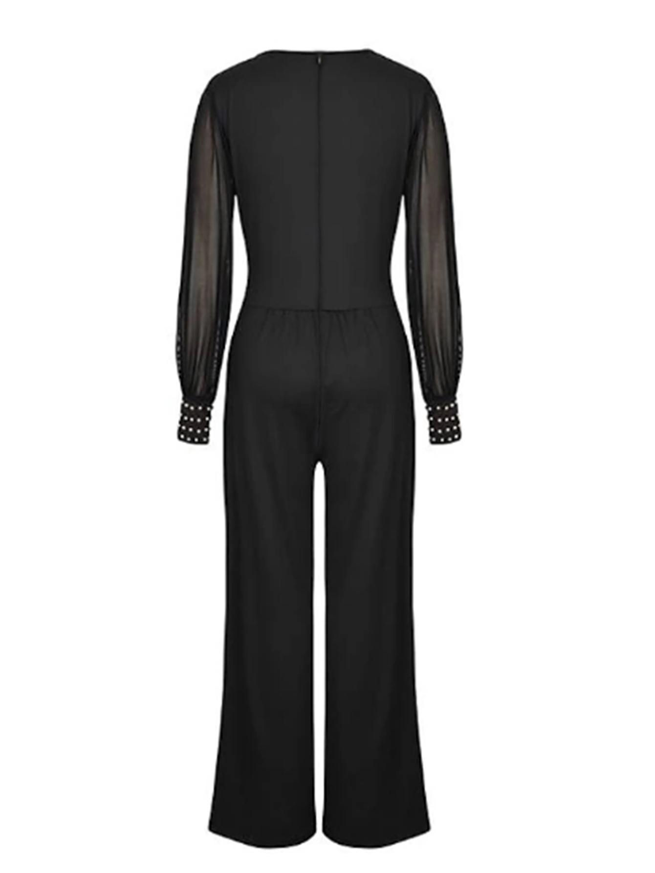 2024 transfronterizo Amazon mujer V-collar hilo de malla remaches de costura manga larga cintura recta pantalon elegante image 5