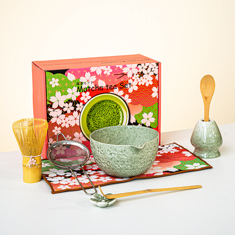 FJT 사쿠라 광구 그릇 말차색 8종 세트(사쿠라 박스 그린 패턴)