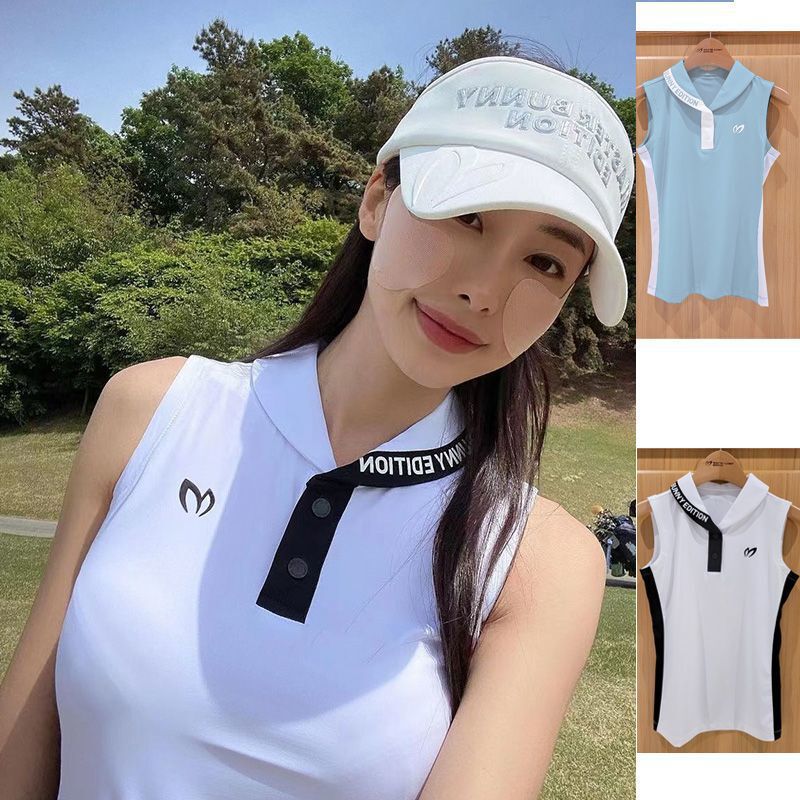 Summer Short-Sleeved Golf Women's Sleeveless Top Lapel Contrasting Color Slimming Versatile Sports Ball Clothes White