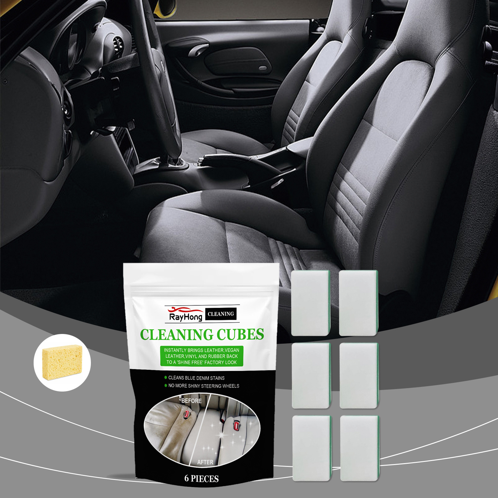 Burete de curățare a pielii auto. Burete special pentru piele. Curăță și îndepărtează murdăria pentru a repara luciul pielii._voghion.com