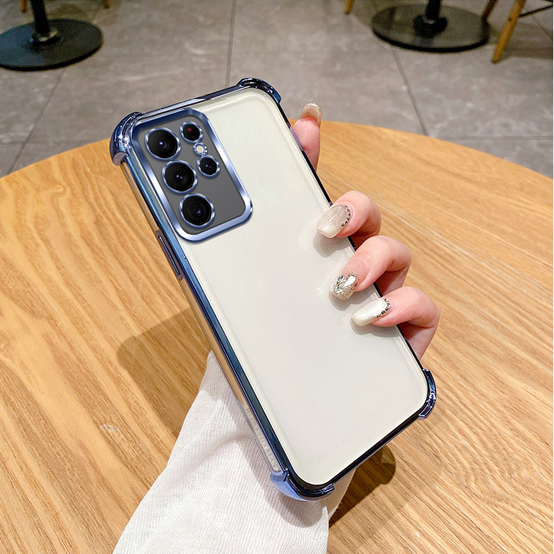 Suitable for Samsung S25Ultra Four-Corner Mobile Phone Case A36 Transparent Electroplating S24Plus Soft Glue A17 Protective Cover A06