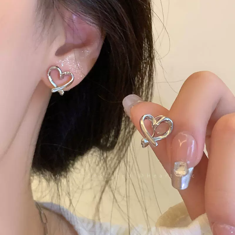 韩系小众精致锆石耳钉女爱心珍珠水钻猫眼石耳夹优雅气质高级耳饰