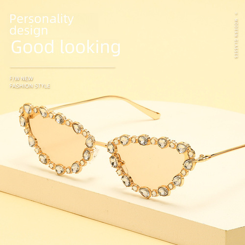 New European and American Style Personalized Rhinestone Cat Eye Y2K Sunglasses Women's Cool Girl Sun Glasses