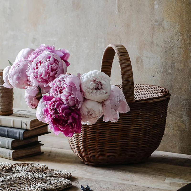 Cesta tejida portátil de ratán Cesta tejida para picnic al aire libre Cesta tejida de ratán retro Cesta de flores de ratán de frutas y verduras Cesta de almacenamiento
