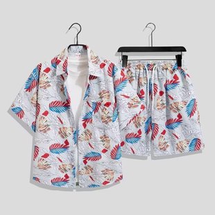 Summer Ice Silk Hawaiian Couple Wear High-End Casual Loose Short-Sleeved Shirt Sanya Beach Couple Tops