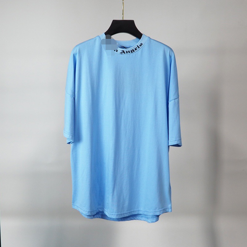 Versión correcta de la camiseta de punto transfronterizo de manga corta con estampado de letras grandes y espuma trasera suelta casual de palm High Street