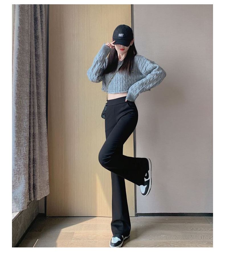 【 Long Leg Flared Pants 】 Spring new style slimming cotton black non-pilling casual elastic flared pants pic 14