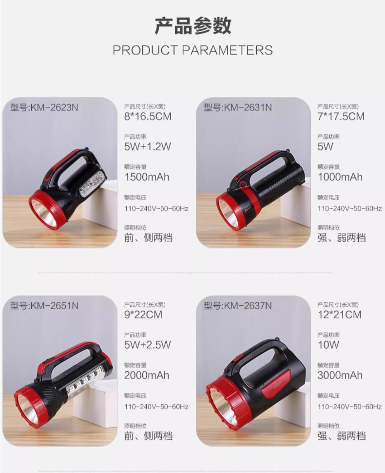 Kangming Flashlight Km-2655 Rechargeable Strong Light Household Outdoor Long-Range Searchlight Led Portable Flashlight