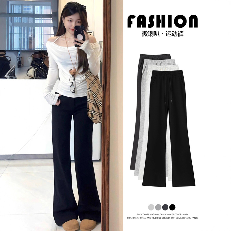 Black Flared Sports Pants for Women, Spring/Summer 2026 New High-Waisted Slimming Bootcut Pants for Petite Figures Black Flared Sports Pants for Women, Spring/Summer 2026 New High-Waisted Slimming Bootcut Pants for Petite Figures