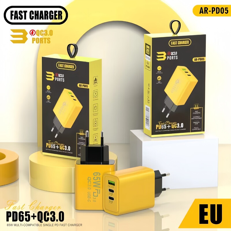 Cross-border PD65W gallium nitride charging head double Type-C + single USB multi-port adapter mobile phone fast charging charger