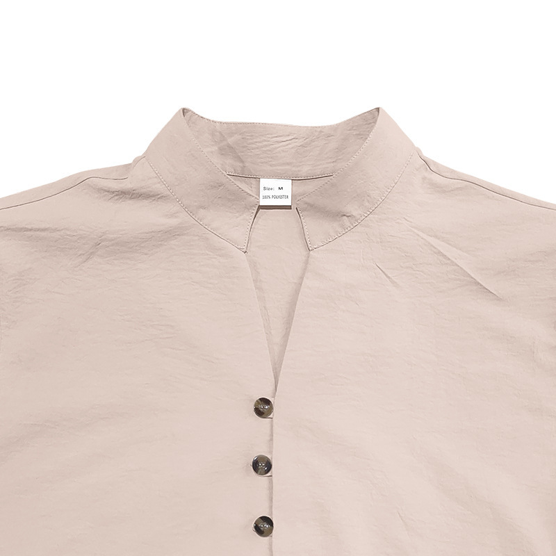 Camicia in lino da uomo con collo alla coreana e bottoni_voghion.com