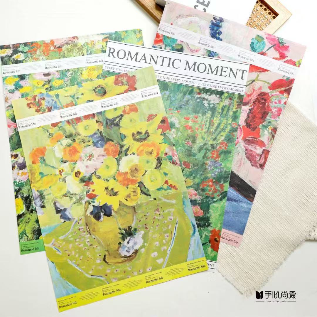 浪漫时刻油画纸包花纸简约鲜花包装纸玫瑰花束氛围纸花艺包装纸