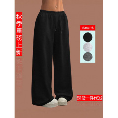 2025秋新款欧美跨境亚马逊女 纯色抽绳腰柔软宽松休闲裤 一件代发