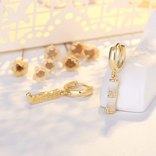 14K gold plated new style earrings cat's eye bamboo retro style earrings fashionable temperament versatile earrings for women