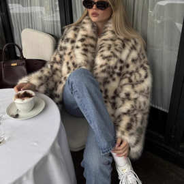 欧美批发2025冬季新款动物纹皮毛一体毛毛外套 翻领厚上衣K7-A366