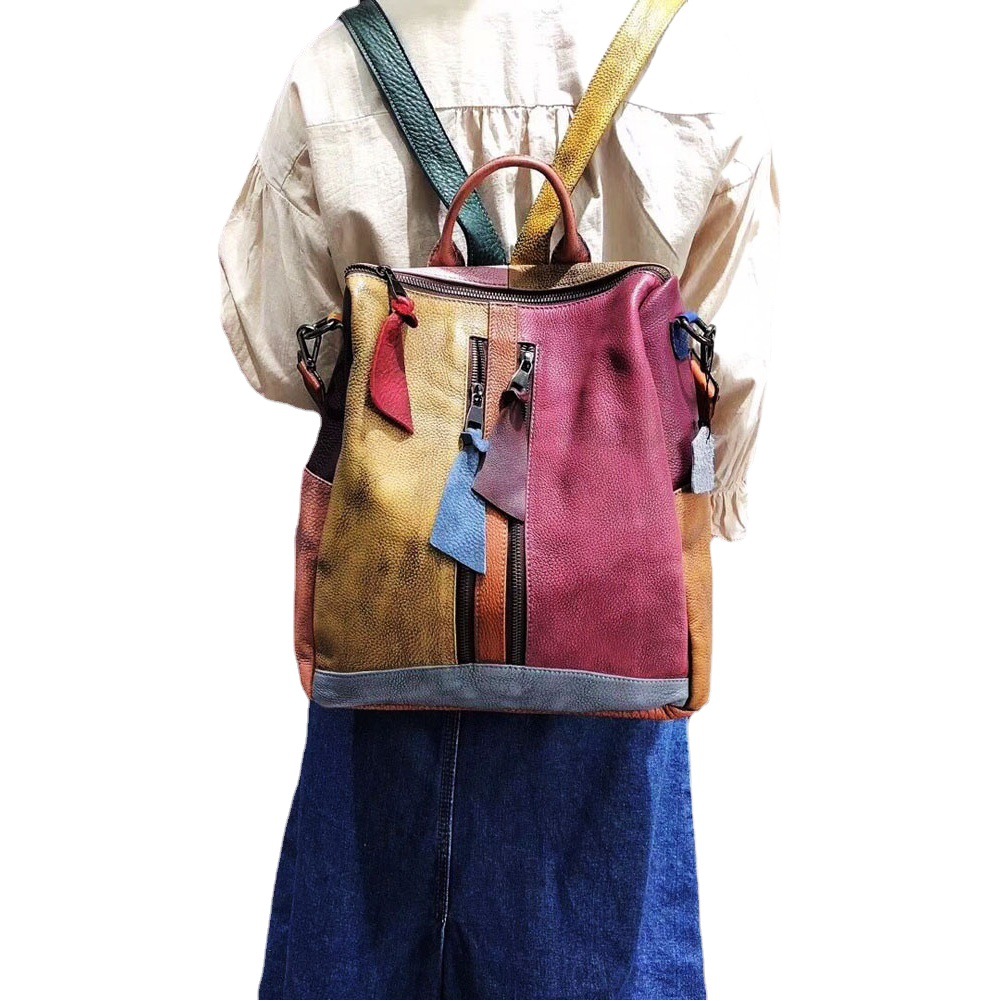 2024 moda tendencia retro bolso de cuero bolso de hombro de color mochila bolso de cuero de una pieza