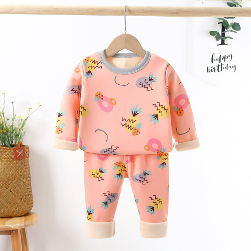 Children's Fleece Warm Set 24 Autumn/Winter New Long Sleeve Middle/Big Kids Home Clothing for Boys and Girls Thick Children's Clothing