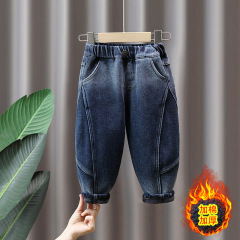 4256男童褲子兒童秋冬季加絨加厚牛仔褲中小童新款時髦寶寶一體絨