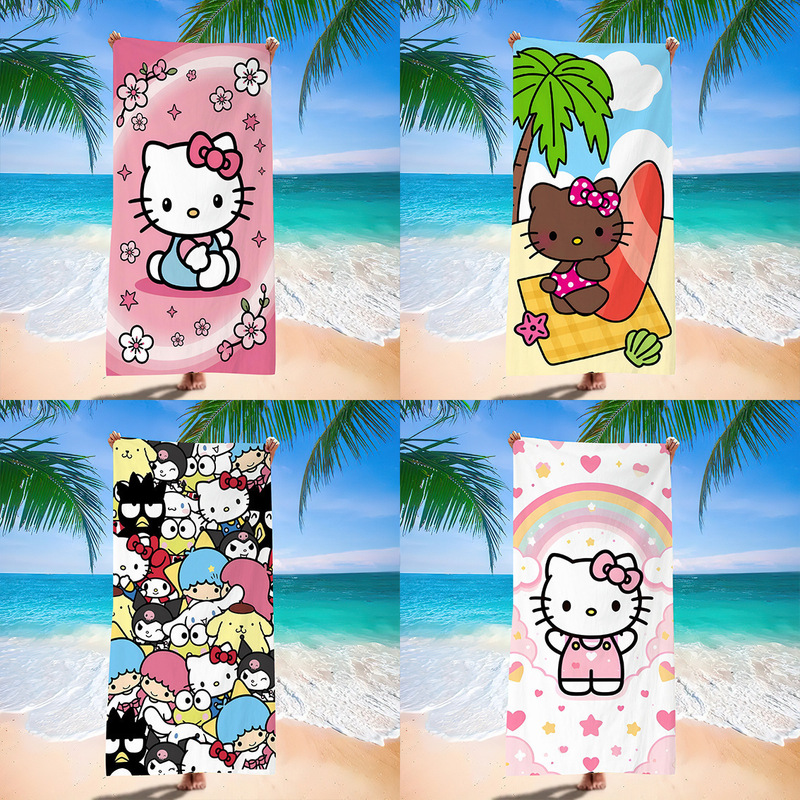 Cross-Border Wholesale Cartoon Sanrio Beach Towel, Quick-Drying and Water-Absorbent Beach Bath Towel, Ultra-Fine Fiber Printed Soft Towel