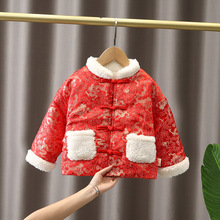 新款冬季加絨加厚中國風男女寶寶中小童拜年服單件棉服外套上衣