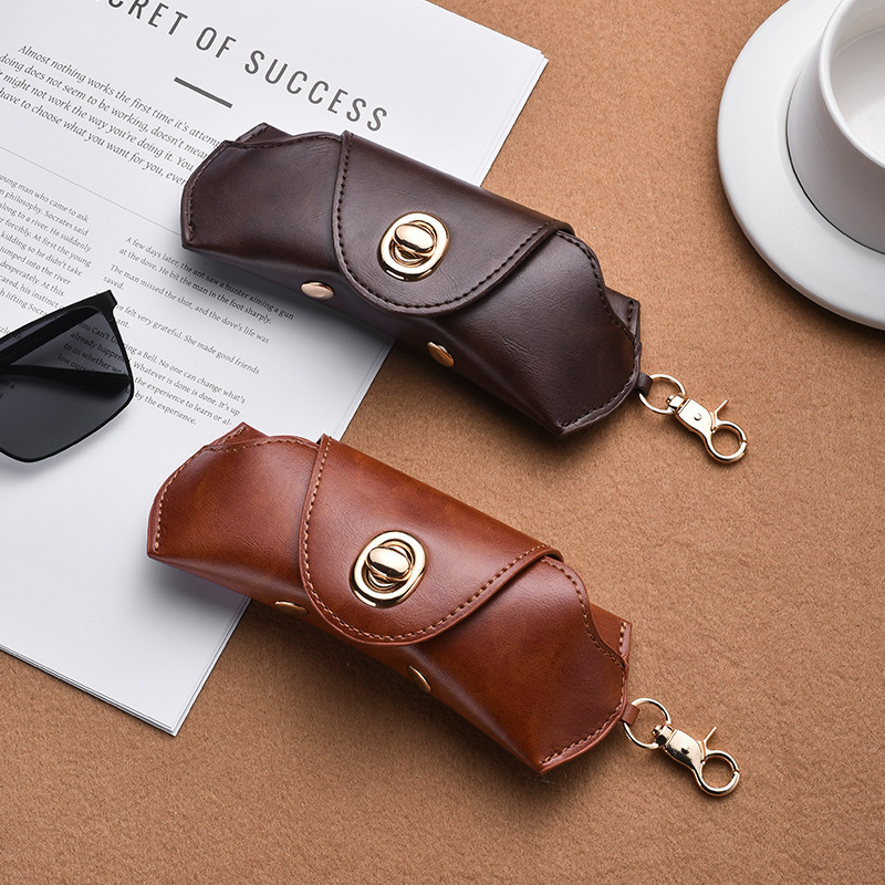 New Retro Simple Buckle Glasses Bag Portable Leather Dustproof Glasses Bag Men's and Women's Sunglasses Sunglasses Storage Bag