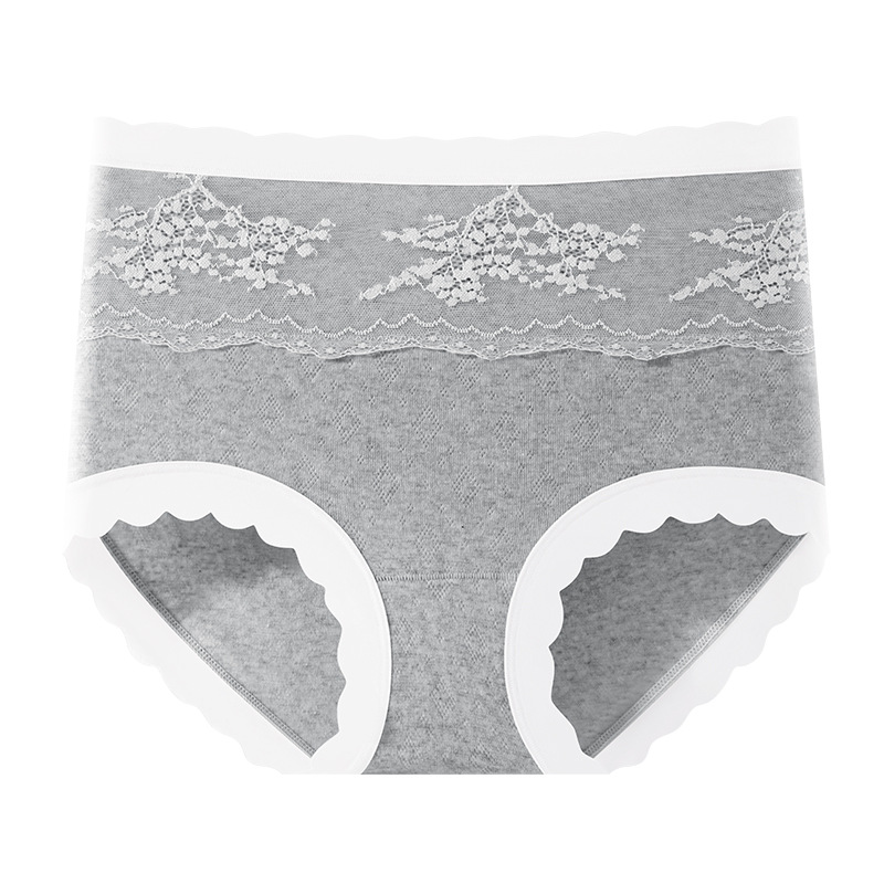 Ropa interior de algodón de color transpirable de cintura alta, algodón de color de encaje francés, cintura alta, abdomen, entrepierna antibacteriana 2025 nueva ropa interior para mujer