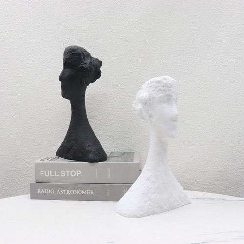 Black and white woman head portrait sculpture decorative piece, minimalist modern model room TV stand home soft decoration item, display